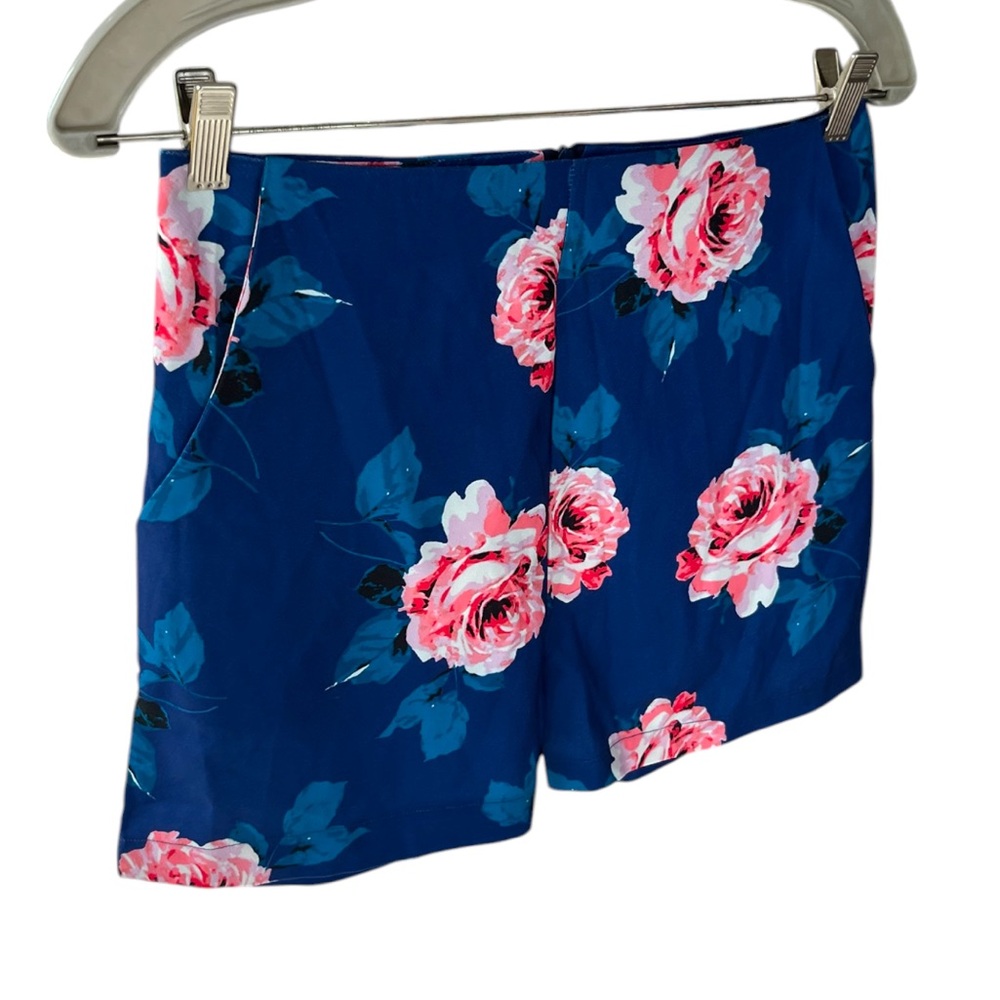 Blue Floral High Waisted Women's Shorts - Picture 3 of 8